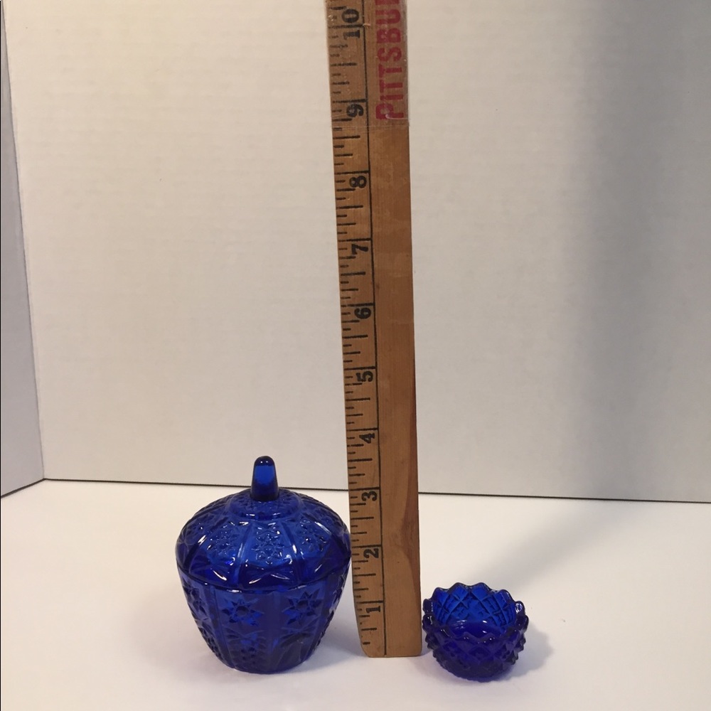 Cobalt Blue Glass Covered Bowl & Small Bowl